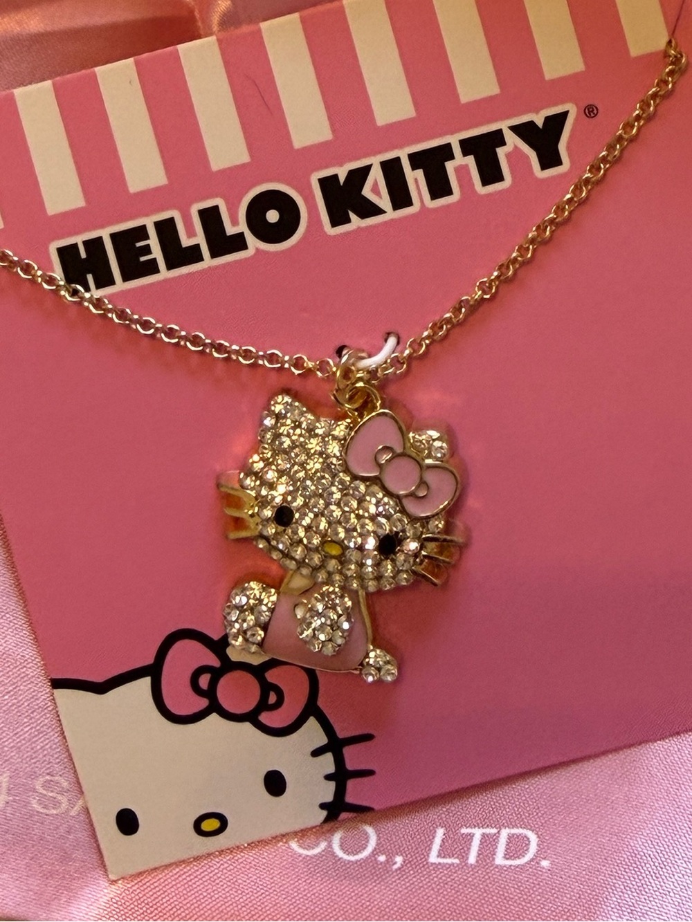 Sanrio Hello Kitty Gold Tone Necklace with Pink Accents